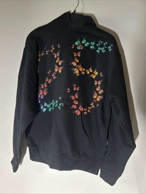 Rod Wave Merch - Men's Black Crewneck Hoodie with Multicolor Butterfly Motif